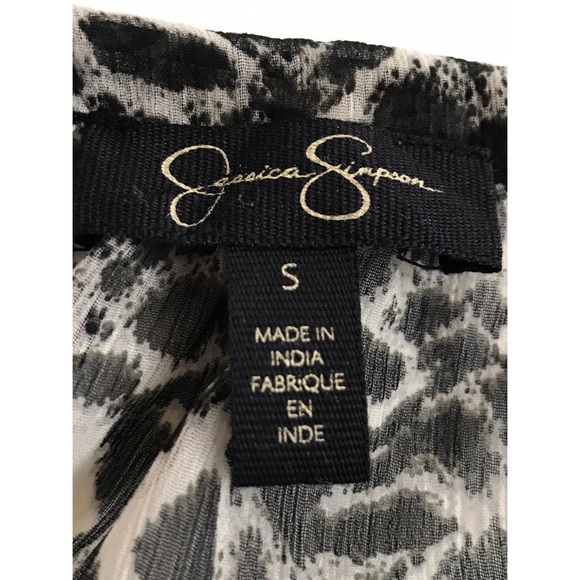 Jessica Simpson Semi Sheer Black and White Print Button Down Top   Small - Picture 3 of 9